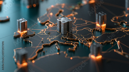 Urban Technology Grid with Buildings and Golden Network Connections