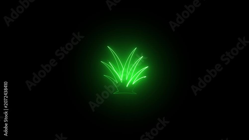 Neon Grass Doodle Icon Animation | Glowing Green Nature Symbol, Grass icon glows with a vibrant green neon light against a dark background.