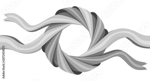 Abstract grayscale ribbon design forming a circular vortex shape.