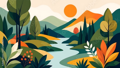 Serene River Valley in Muted Tones