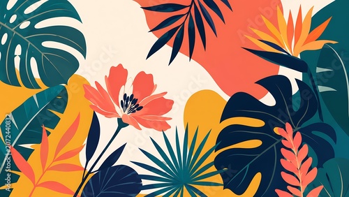Tropical Foliage and Abstract Blooms