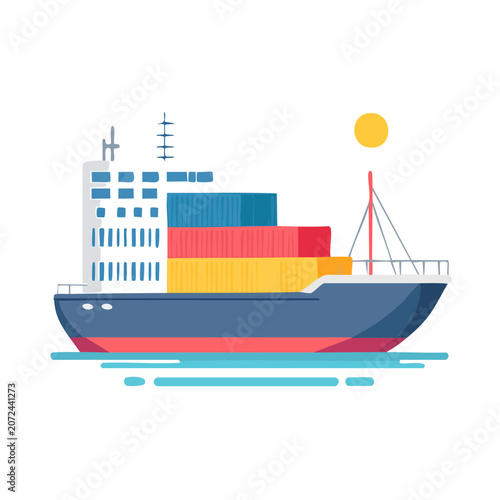 Flat illustration of a cargo ship with containers