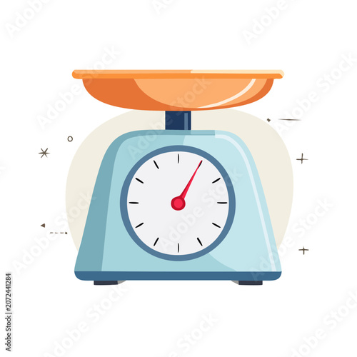 Flat illustration of a kitchen scale with analog dial