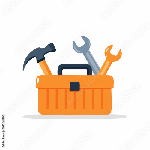 Flat vector illustration of toolbox with tools