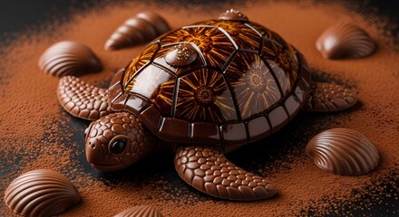 Chocolate Sea Turtle on Cocoa Powder Background
