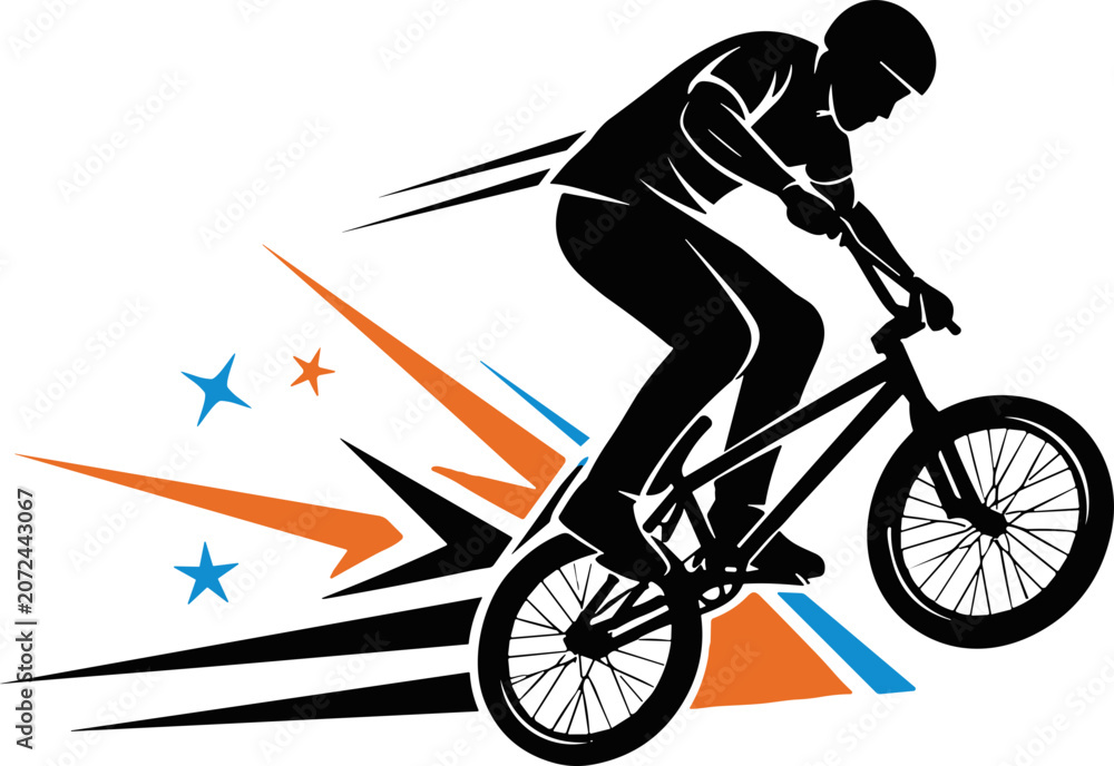 Fototapeta premium BMX rider performing a trick, dynamic action silhouette with abstract speed effect