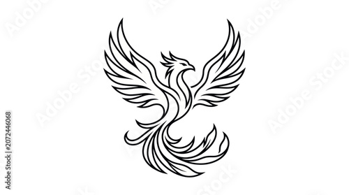Foto Stylized phoenix firebird mythical bird line logo.