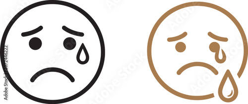 Slika na platnu Sad crying face vector icons with teardrops and frowning mouth for emotional exp