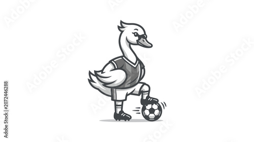 Fotografía Duck playing soccer with ball.