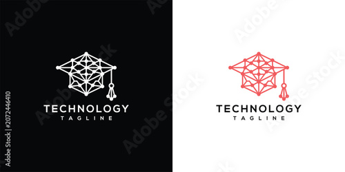 Technology Education Geometric Graduation Cap Network Logo Design