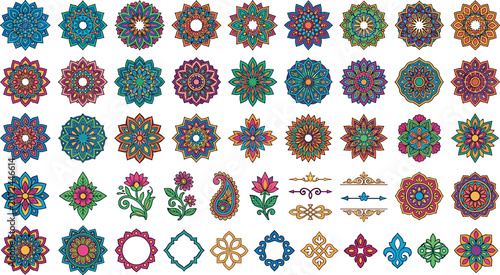 Beautiful ornate colorful bohemian tribal mandala vector collection for decorative ethnic fashion textile apparel print graphic design template