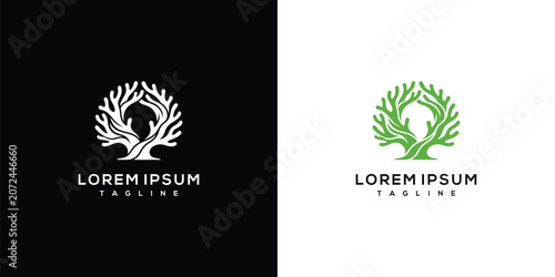 Nurturing Tree and Human Hands Logo Design Concept