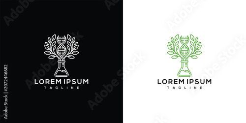 Genetic Tree Logo Combining DNA Helix and Laboratory Flask Design