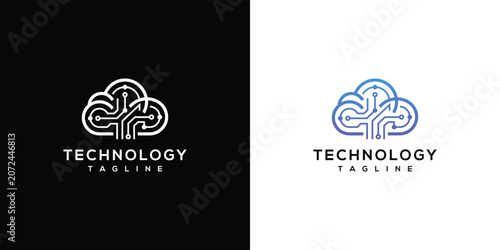 Modern Cloud Technology Logo Design with Digital Circuit Pattern