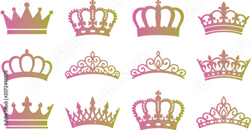 Tablou pe pânză Crown, silhouette, vector, collection, tiara, set, icon, royal, majesty, king, q