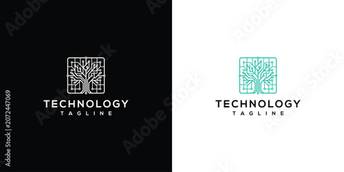 Modern Technology Tree Logo Design