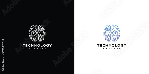 Abstract Brain Logo with Technology Text