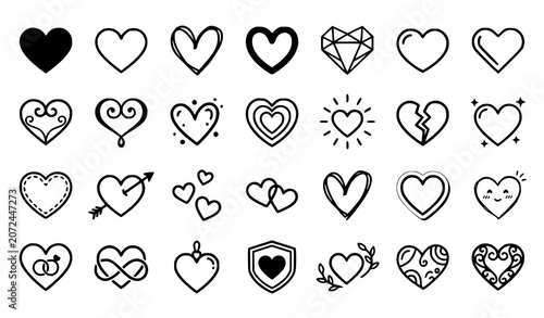 Canvastavla Romantic Doodle Heart Icons Pack with Minimal Love Symbols for Stickers Wedding