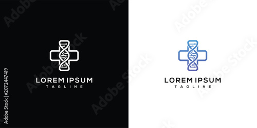 Medical Cross And DNA Symbol Logo Design