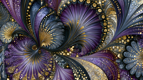 Luxurious Purple and Gold Ornate Swirling Mandala Pattern – Elegant Decorative Art