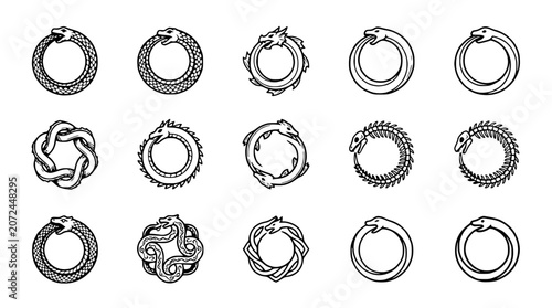 Tableau sur toile Ouroboros Symbols Collection: Ancient Serpent Eating Tail, Cycle of Life, Infini