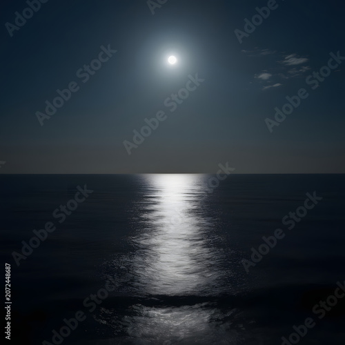 Moonlight Reflection Across Dark Ocean at Night