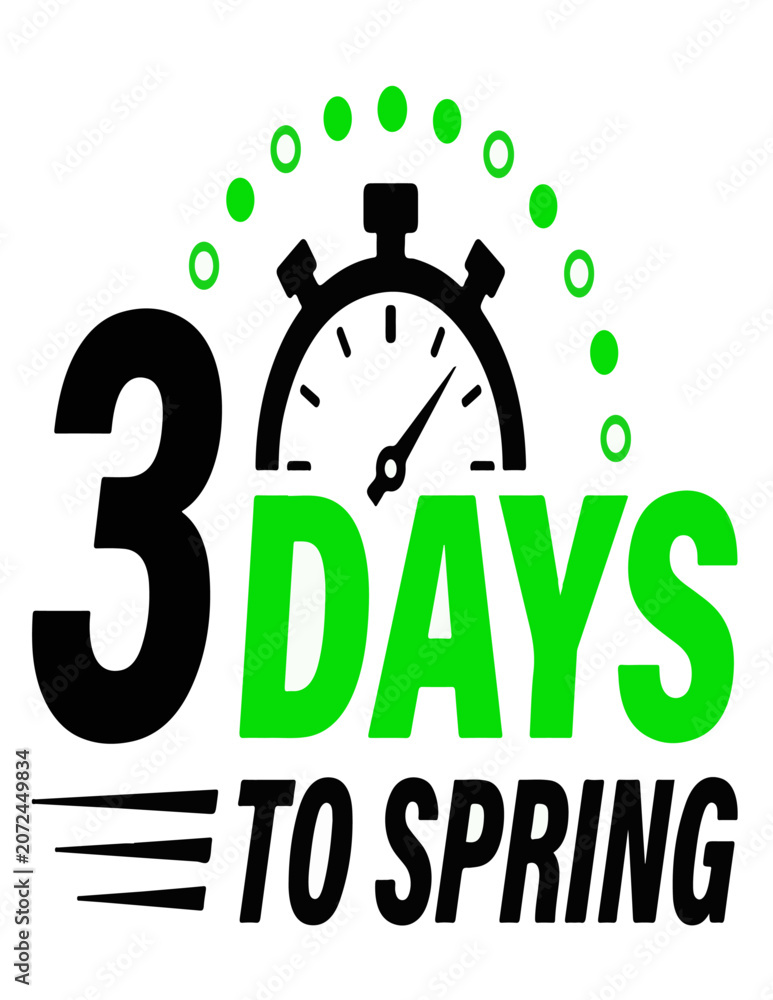 Naklejka premium Countdown to spring, seasonal timer icon, 3 days to spring, green and black graphic