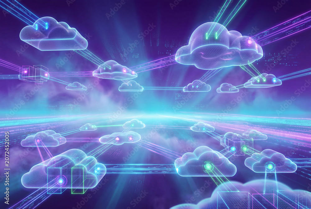 Obraz premium Cloud Computing Network Digital Infrastructure Concept