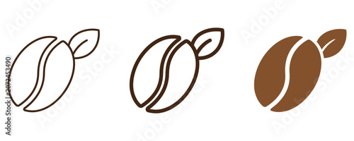 Bild auf Leinwand Coffee bean leaf icon set simple graphic design with caffeine beverage breakfast