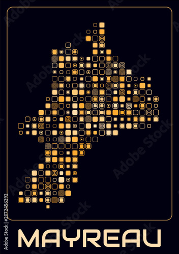 Mayreau digital style map. Large roundedSquare dots on dark background. Dotted shape of the island. Mayreau map and title. Amazing vector illustration.