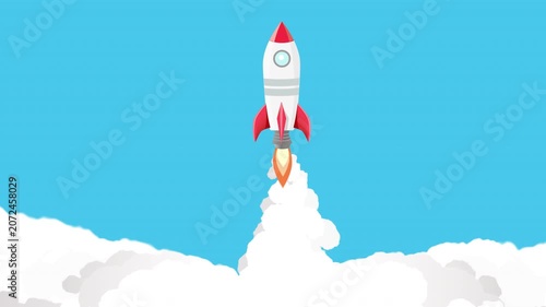Animation  2d rocket cartoon style  with  launcher start up or  spaceship taking off suitable  business plan ,innovation and  start up. transparent and alpha channel only 4k.