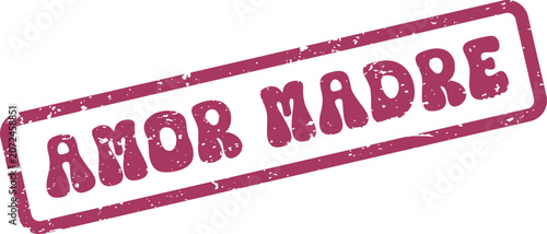 Retro Grunge Effect Stamp Amor Madre with Purple Ink and Distressed Texture Graphic
