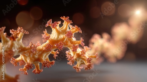 Intricate Orange Coral Structure with Glowing Bokeh Background in Underwater Environment