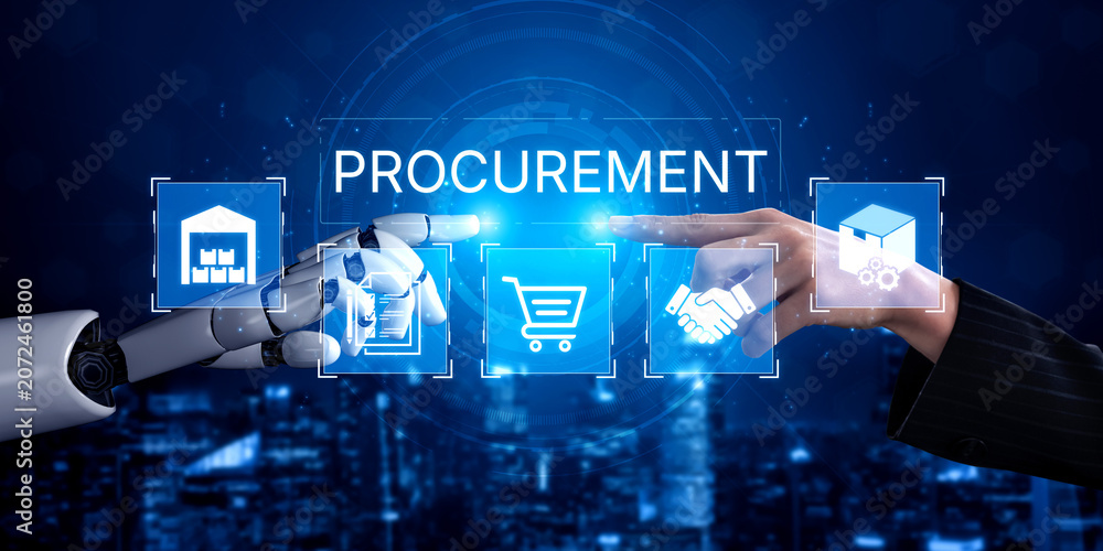 Obraz premium An AI assistant automates the business procurement process. This smart system optimizes strategic sourcing, manages the supply chain, and streamlines purchasing and logistics. Fermion