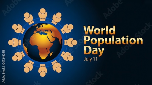 World population day awareness banner with globe and people