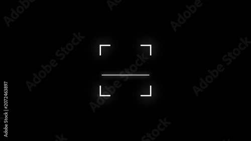 Camera viewfinder, photography frame, black background, white outline, minimalistic design, video frame