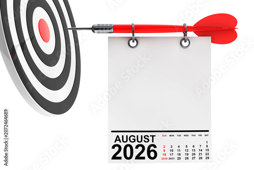 Calendar August 2026 on Blank Note Paper with Free Space for Your Design. 3d Rendering