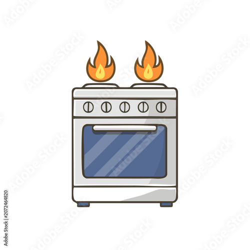 Flat vector illustration of a gas stove with flames