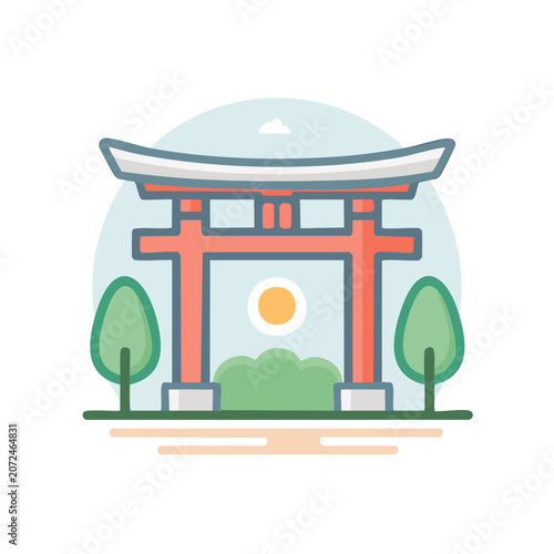 Flat vector illustration of a red windmill