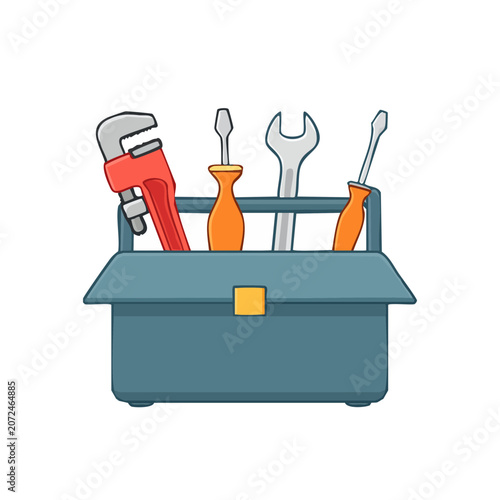 Flat vector illustration of office chair and desk setup