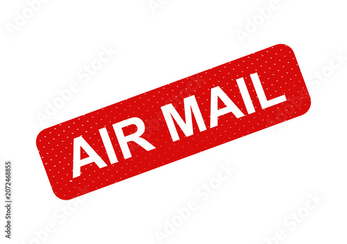 Red air mail stamp style badge isolated on transparent background