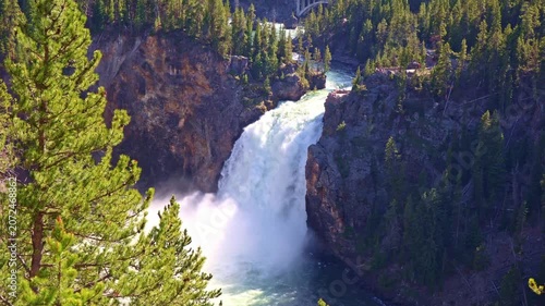 Upper Falls plunges into the Grand Canyon of the Yellowstone as viewed from the South Rim Trail in Yellowstone National Park