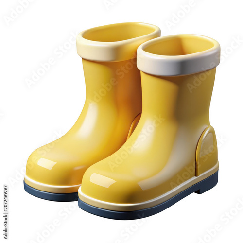 Minimalist 3D rain boots icon asset for design on transparent background