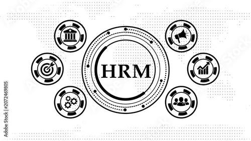Human resource management concept animated icon on white dotted background.