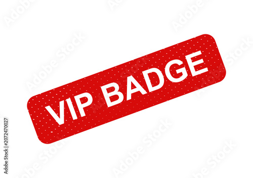 Red vip badge with grunge texture isolated on transparent background
