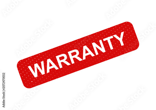 Red warranty stamp with bold text isolated on transparent background