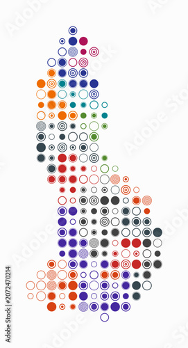 Liechtenstein, shape of the country build of colored cells. Digital style map of the Liechtenstein on white background. Large size circle blocks. Artistic vector illustration.