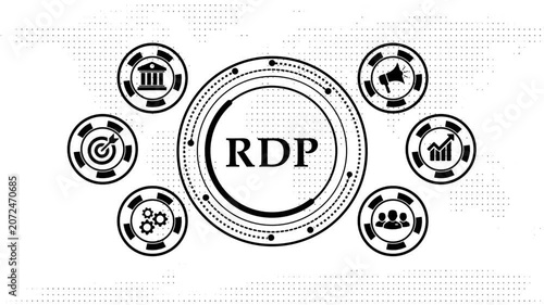 Business infographic motion graphic showing rdp abbreviation with icons.