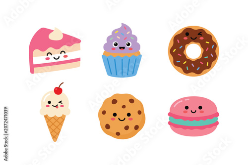 Obraz na plátně Kawaii cookies donut and sweet chocolate cake vector illustration