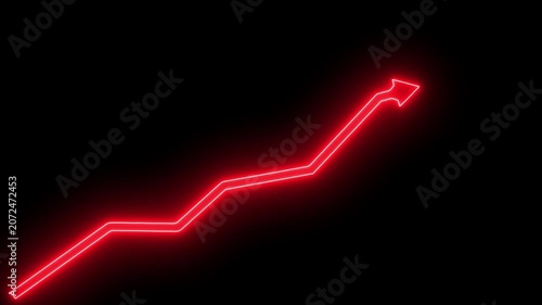 arrow rising transparent channel. Abstract arrow growth chart of economy icon black color animated down. business line animation. Abstract glowing neon line business graph growth arrow